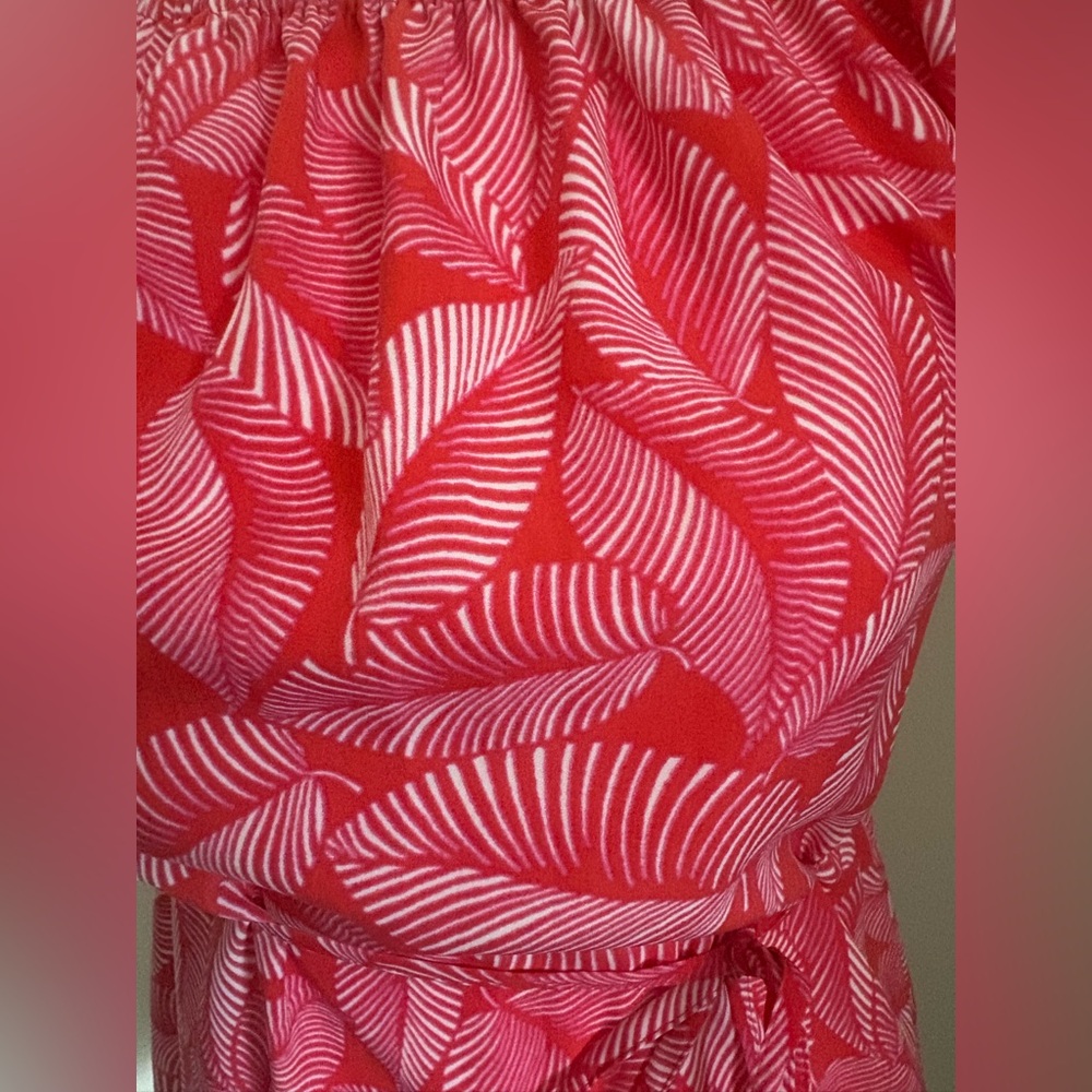 Merona Women’s Off the Shoulder Tropical Print Red & Pink Dress - Picture 2 of 4